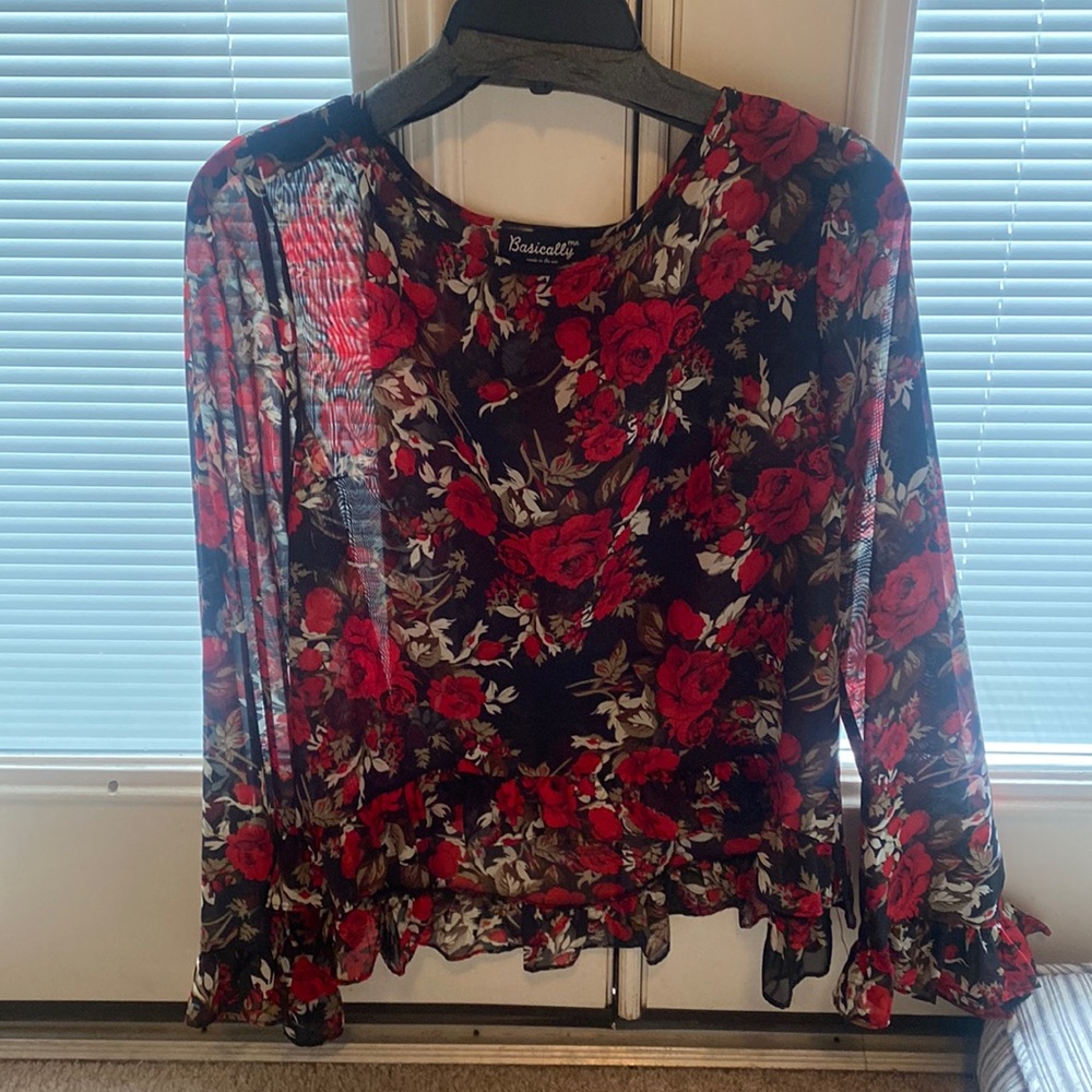 Long sleeve- sheer and ruffled shirt